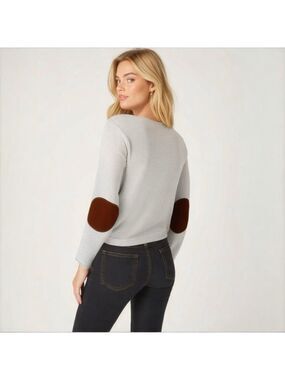H&M Sweatshirt Elbow Pads Cropped Womens Size 6 Beige Brown Neutral Minimalist